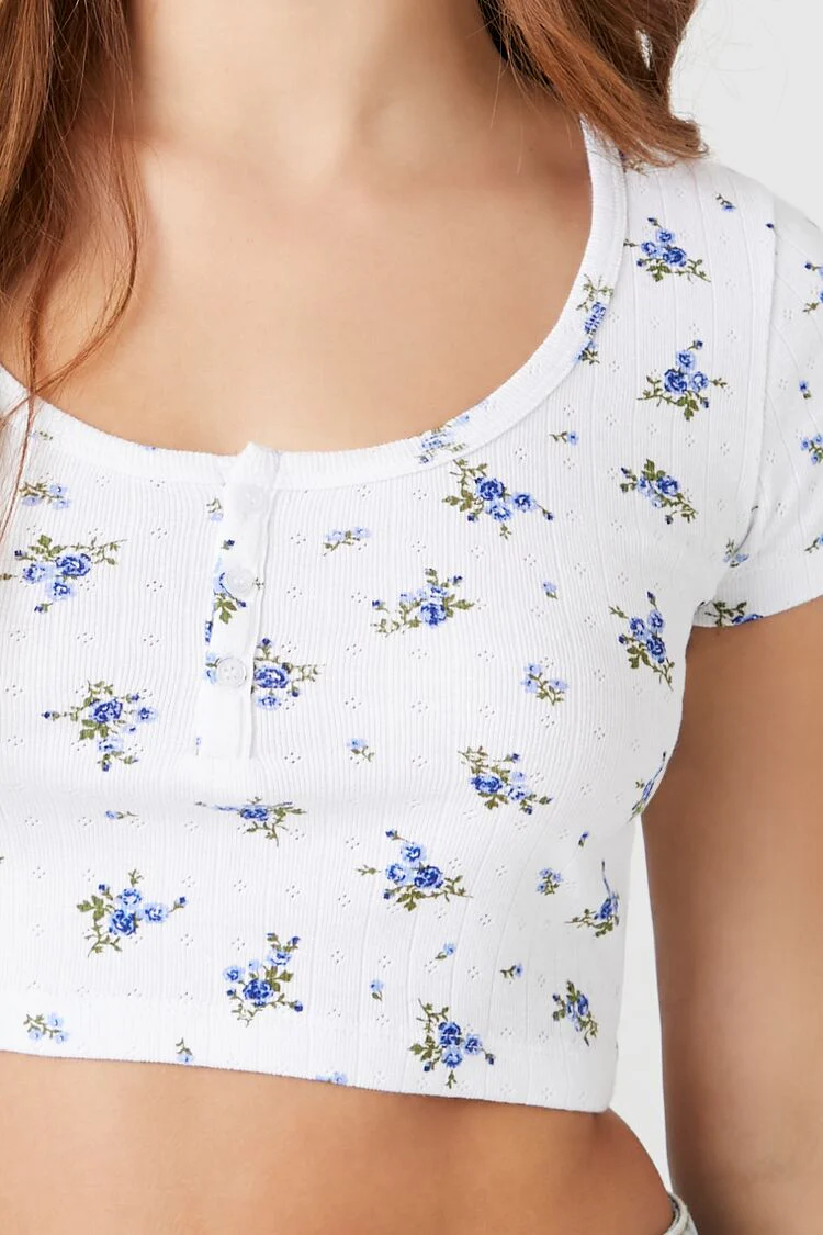 Floral Cropped Henley Tee - Image 5