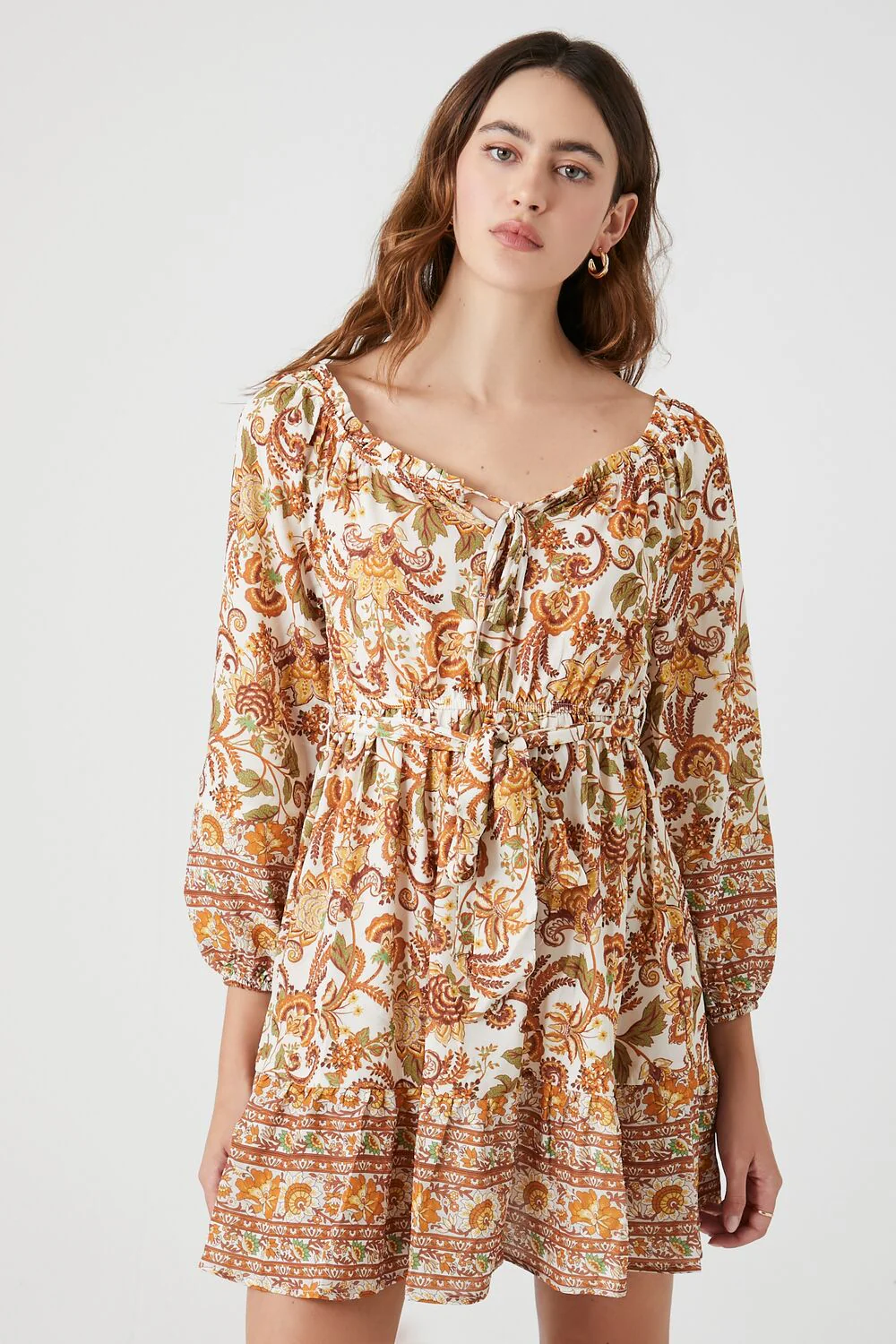 Ornate Floral Print Mini Dress - Image 2