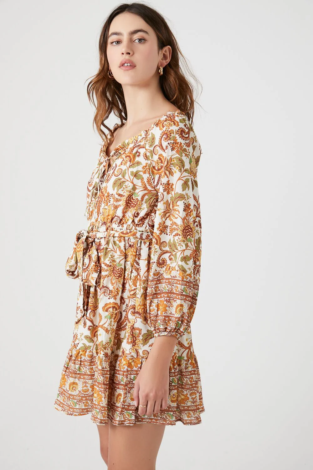 Ornate Floral Print Mini Dress - Image 3