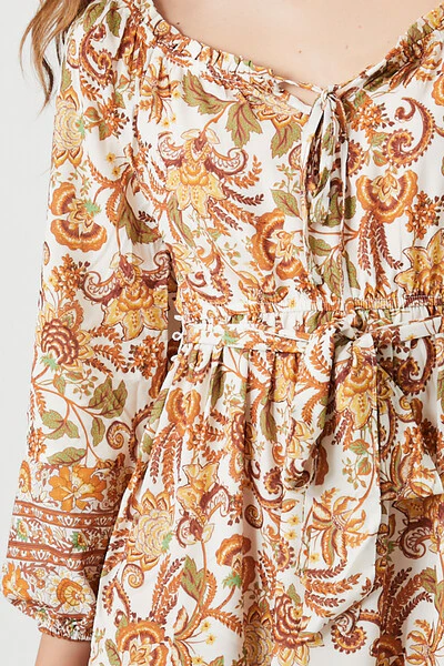 Ornate Floral Print Mini Dress - Image 5