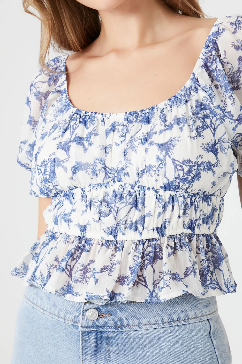Floral Print Puff-Sleeve Top - Image 5