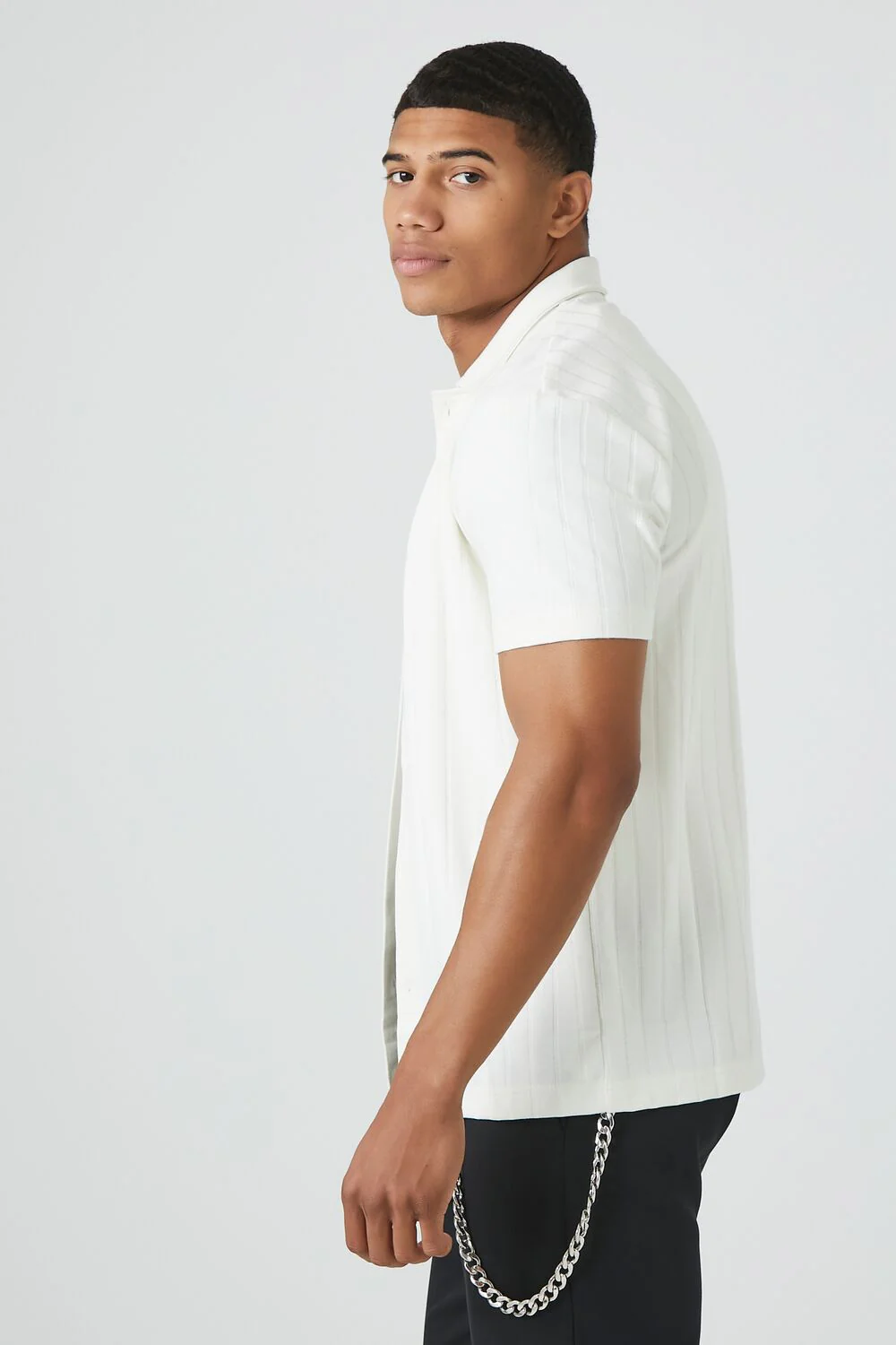 Textured Ribbed Knit Button-Down Shirt - Image 2