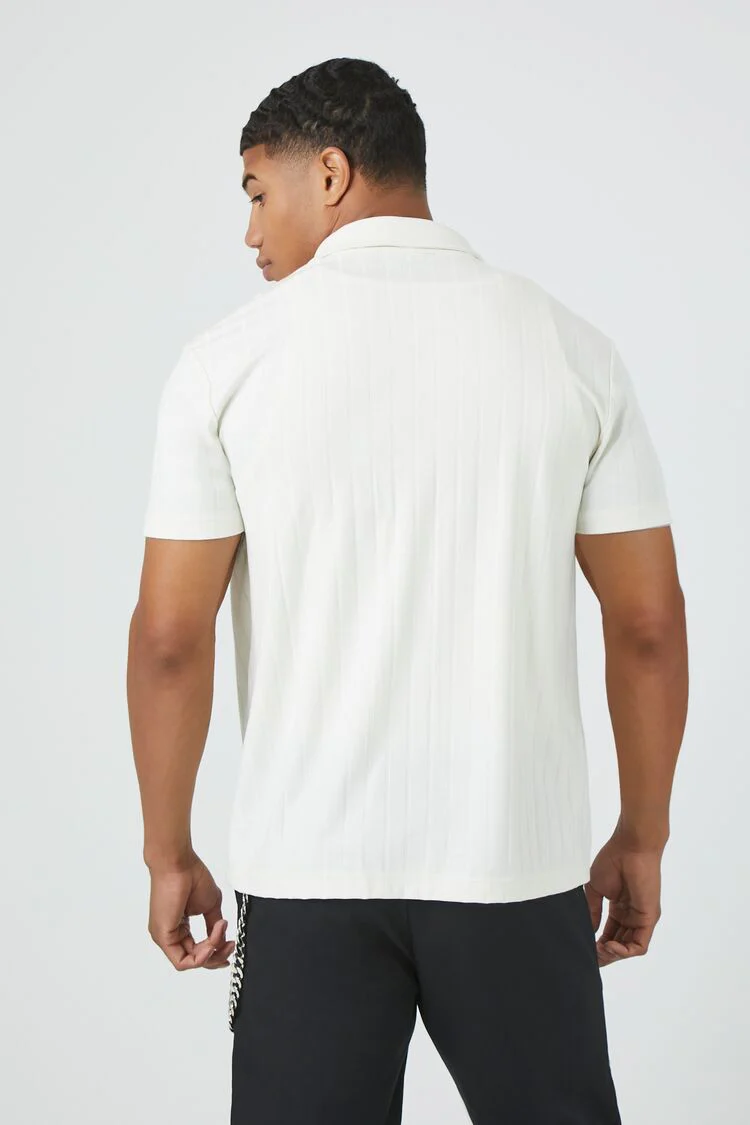 Textured Ribbed Knit Button-Down Shirt - Image 3