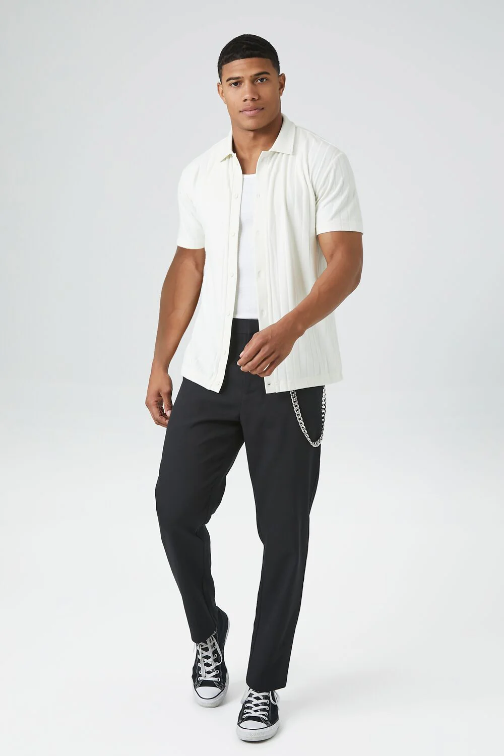 Textured Ribbed Knit Button-Down Shirt - Image 4