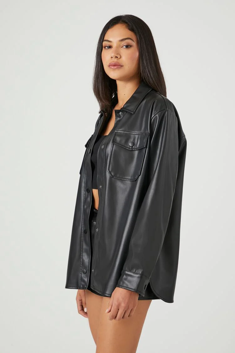 Faux Leather Vented Shacket - Image 2