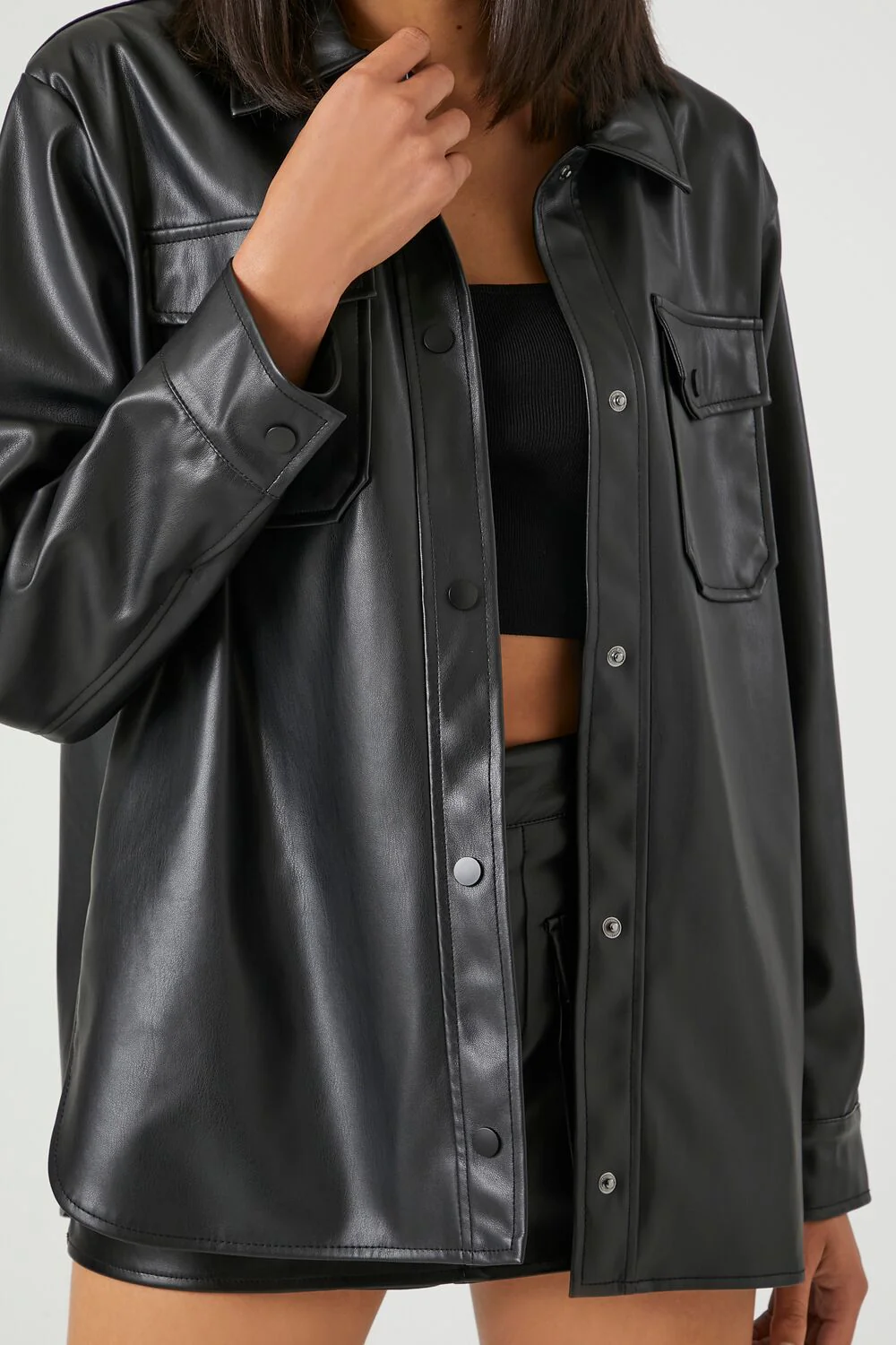Faux Leather Vented Shacket - Image 5