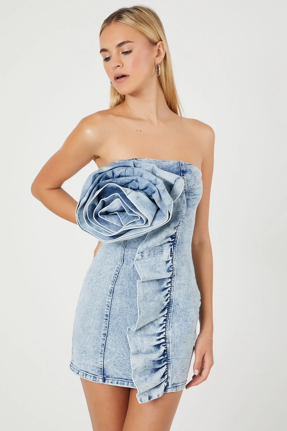 Rosette Denim Mini Tube Dress - Image 6