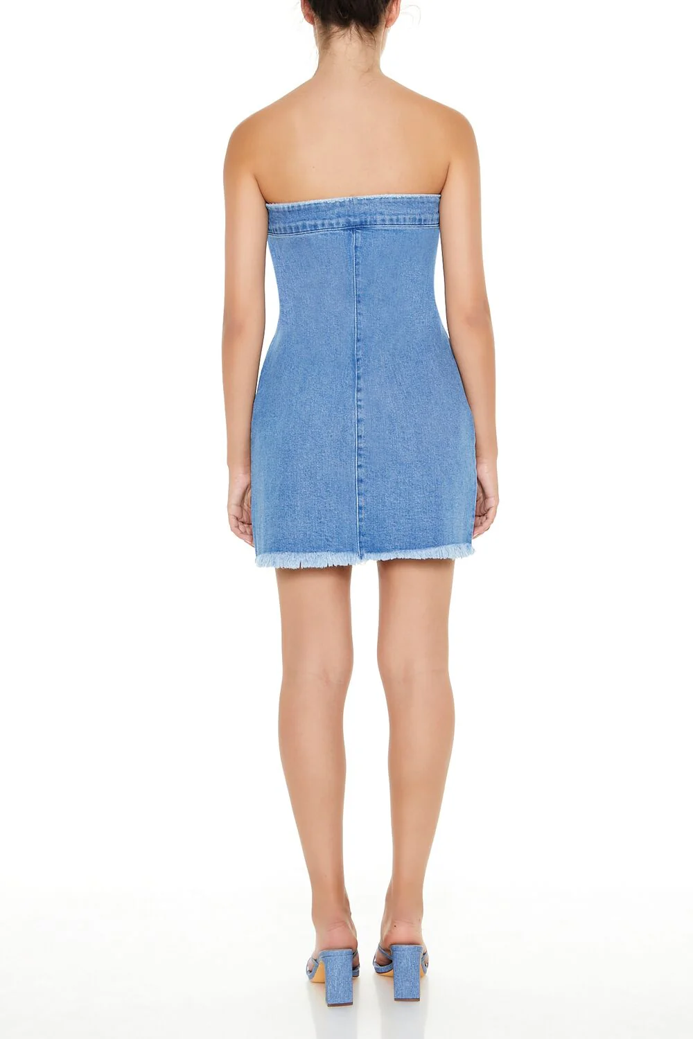 Frayed Denim Tube Mini Dress - Image 4