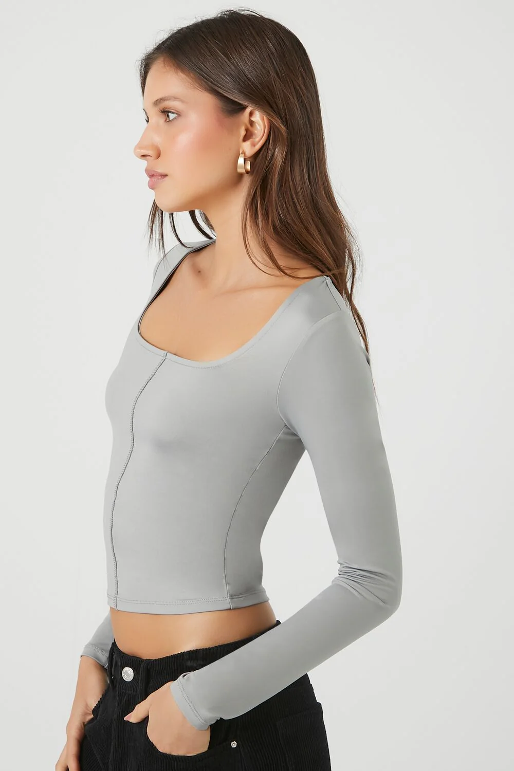 Fitted Long-Sleeve Crop Top - Image 2
