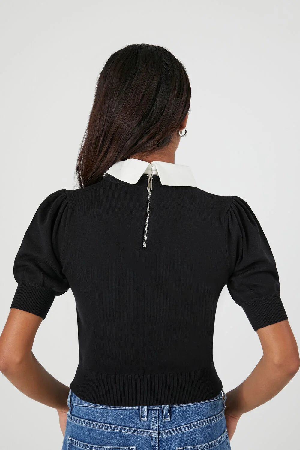 Sweater-Knit Collar Crop Top - Image 3