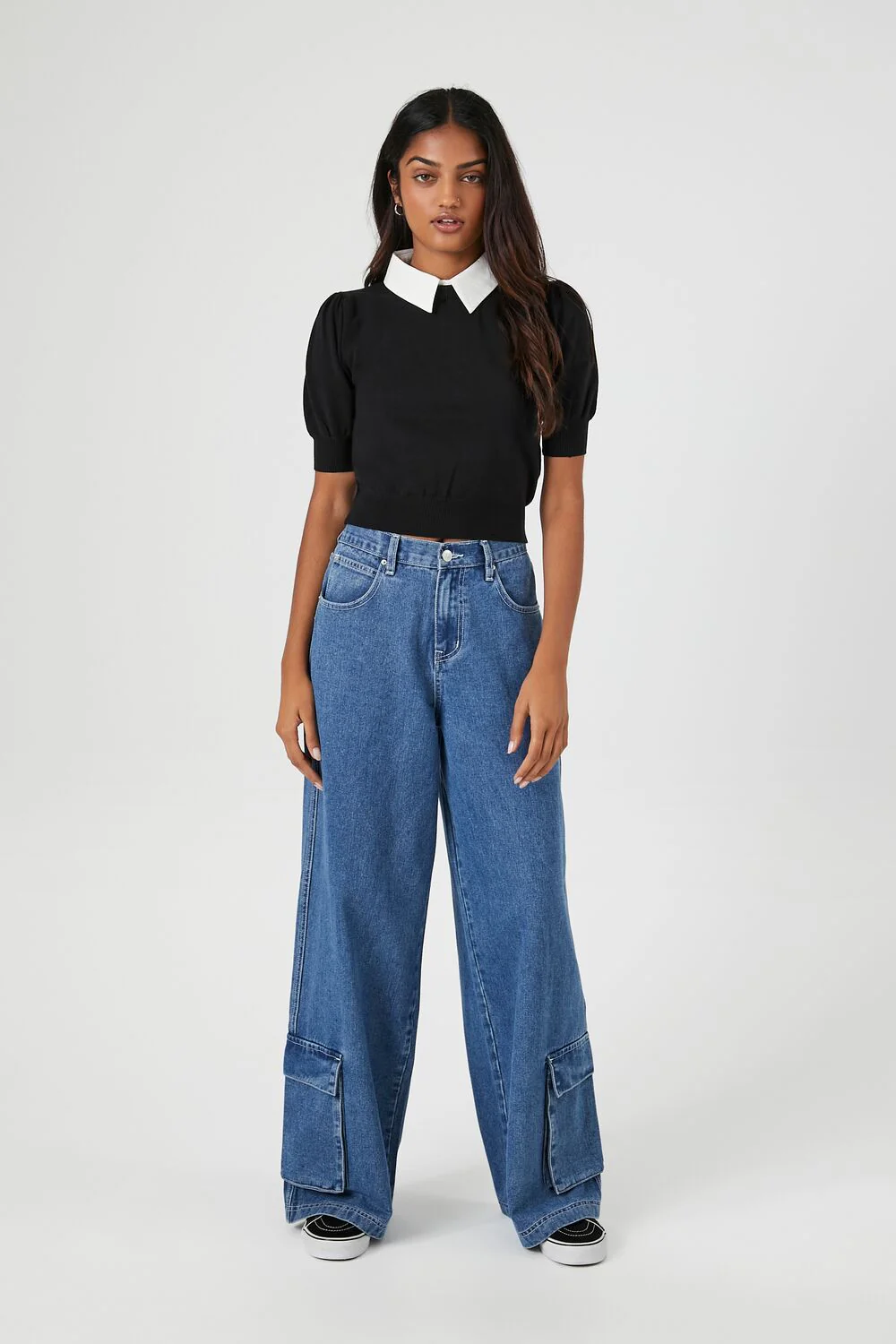 Sweater-Knit Collar Crop Top - Image 4