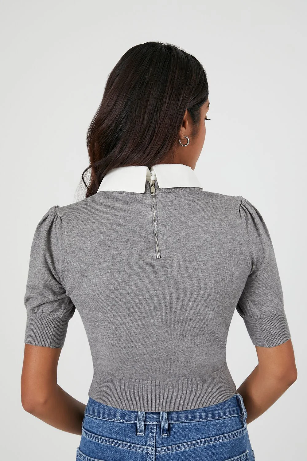 Sweater-Knit Collar Crop Top - Image 8