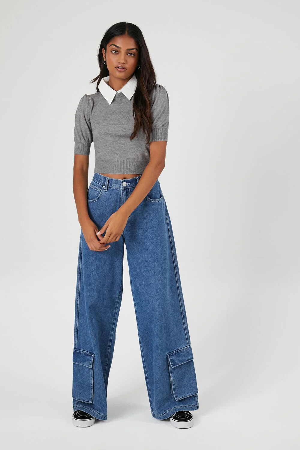 Sweater-Knit Collar Crop Top - Image 9