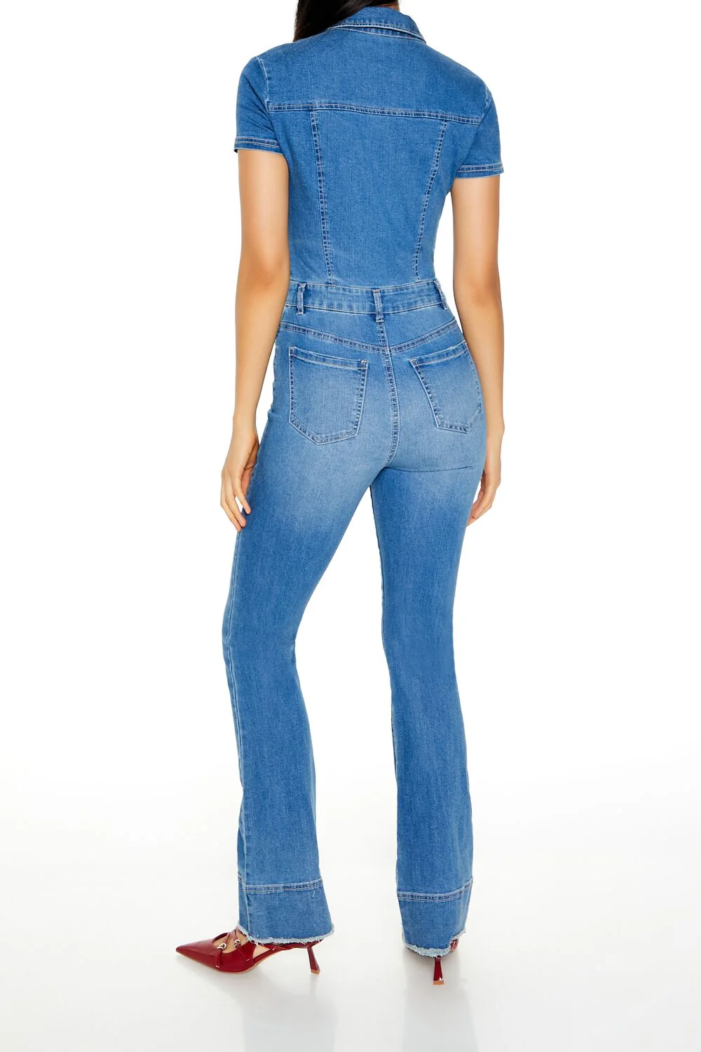 Flare Leg Denim Jumpsuit - Image 4