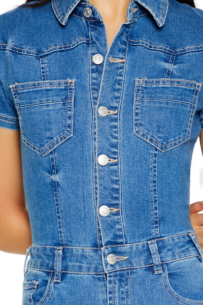 Flare Leg Denim Jumpsuit - Image 5