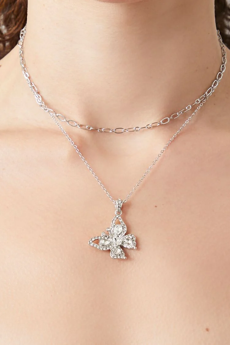 Layered Faux Gem Butterfly Necklace - Image 2
