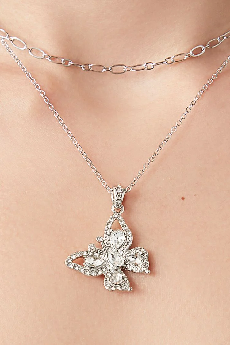 Layered Faux Gem Butterfly Necklace - Image 3