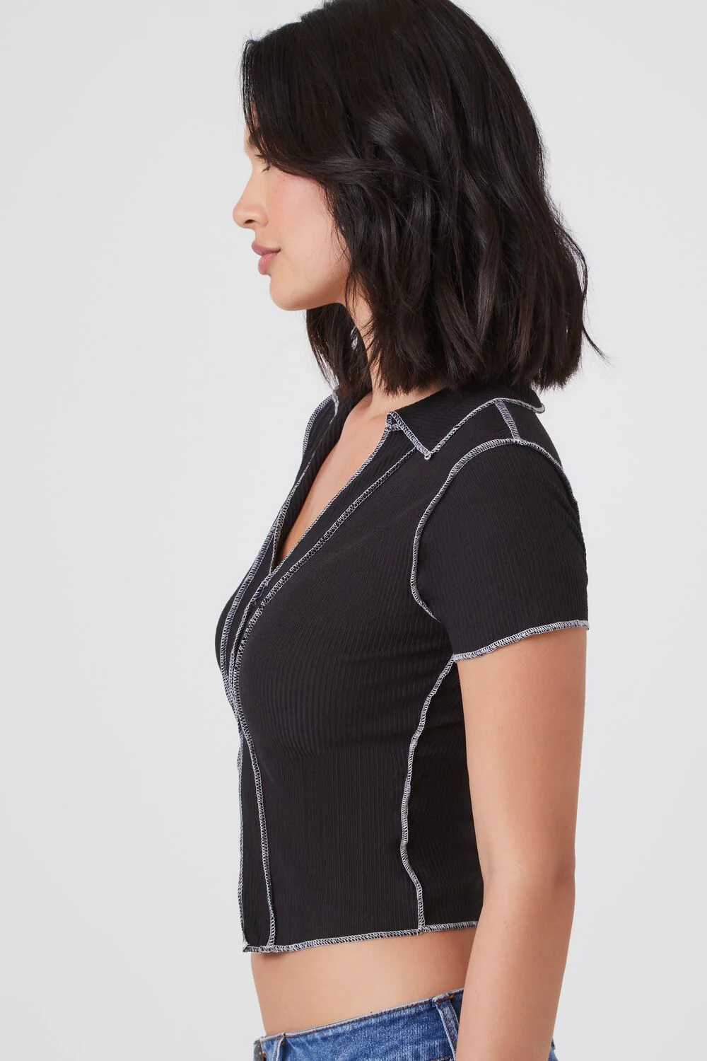 Ribbed Knit Seam Crop Top - Image 2