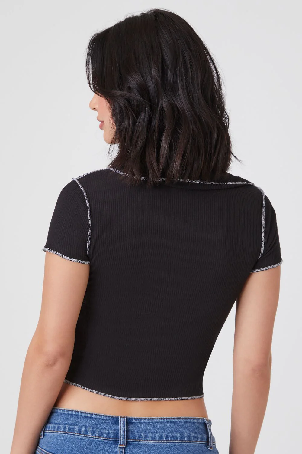Ribbed Knit Seam Crop Top - Image 3
