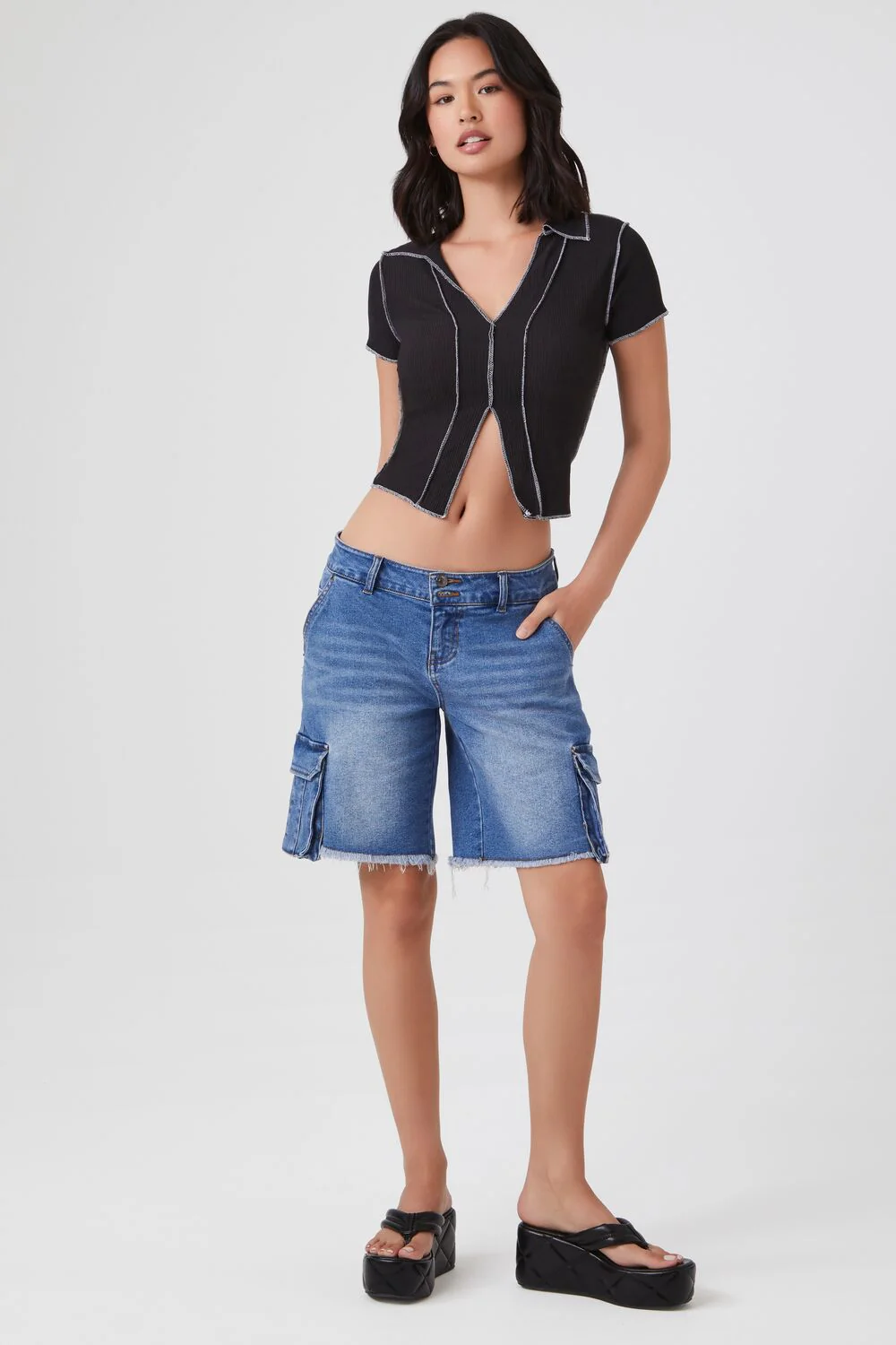 Ribbed Knit Seam Crop Top - Image 4