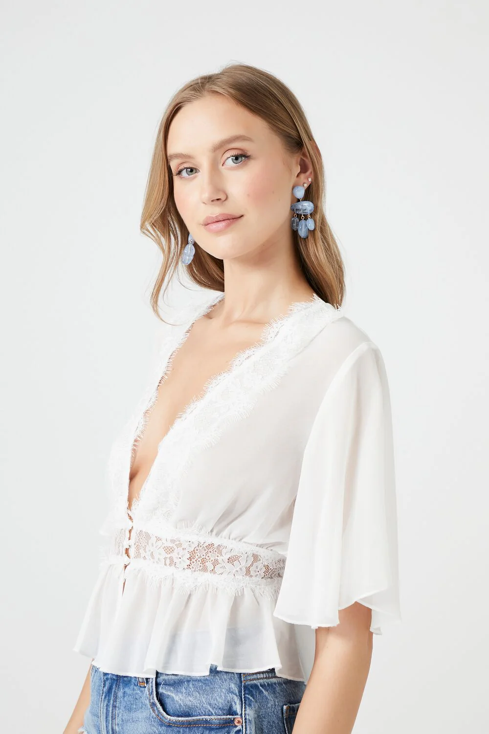 Chiffon Lace-Trim Top - Image 2