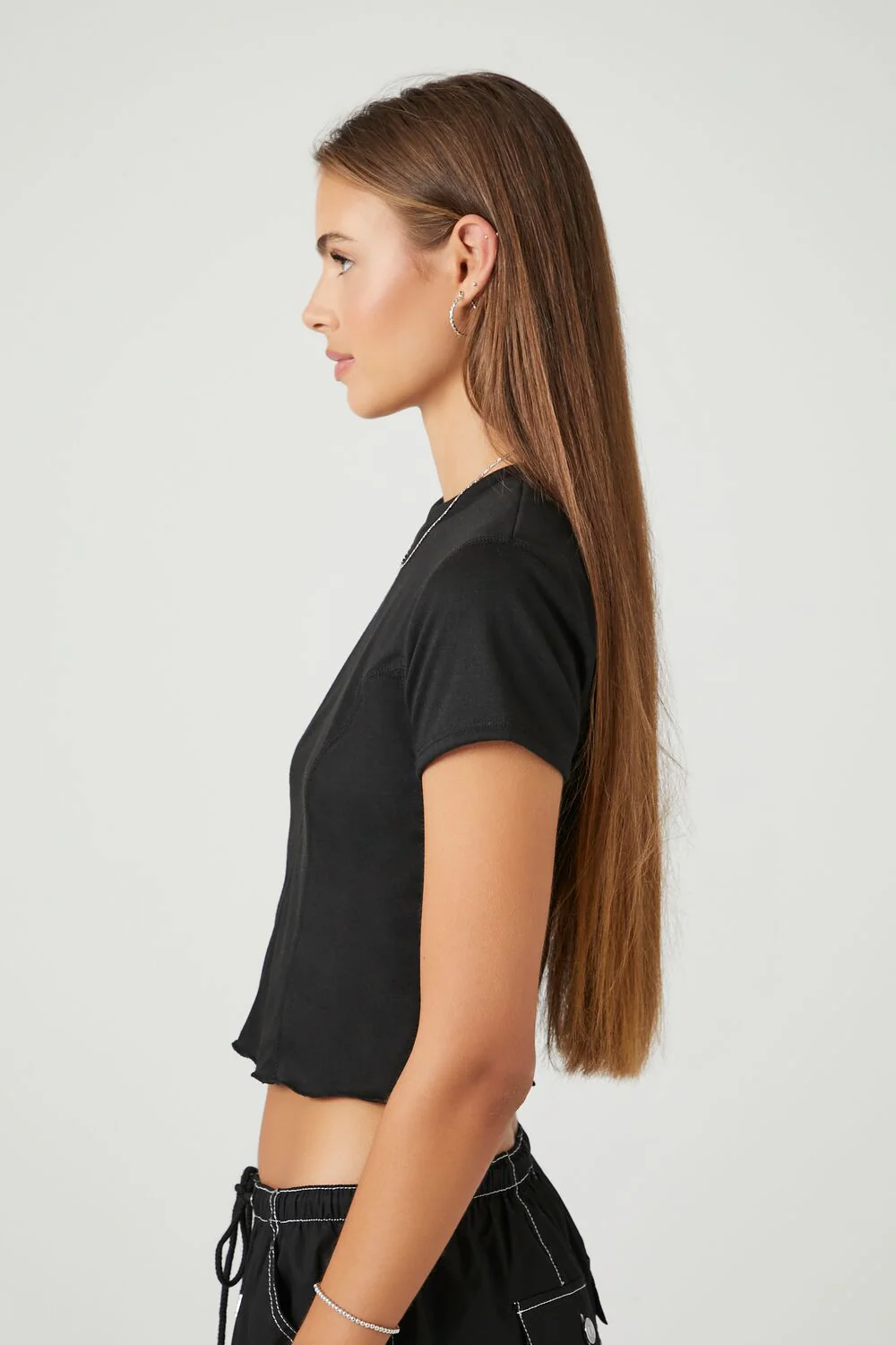 Seamed Lettuce-Edge Cropped Tee - Image 2