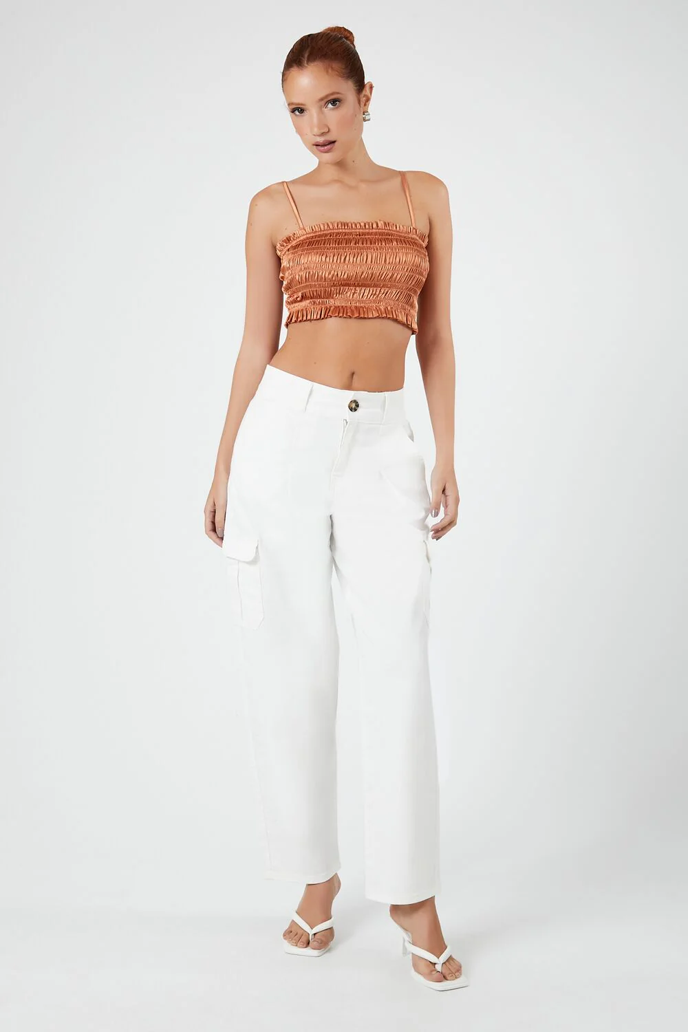 Smocked Satin Cropped Cami - Image 9