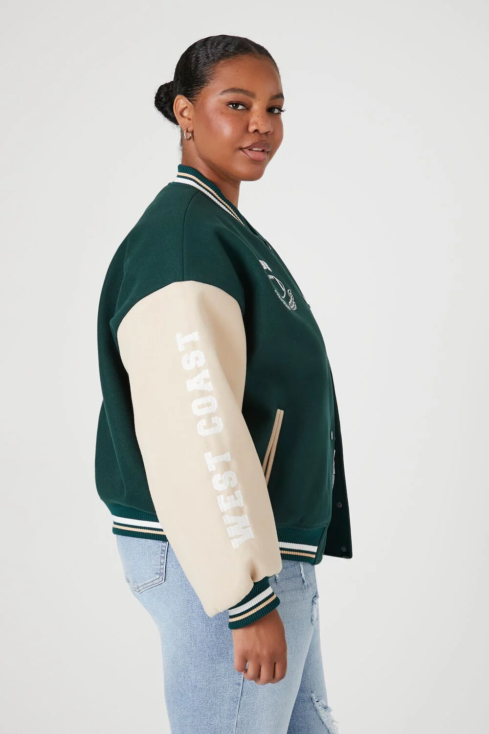 Plus Size Varsity Letterman Bomber Jacket - Image 2