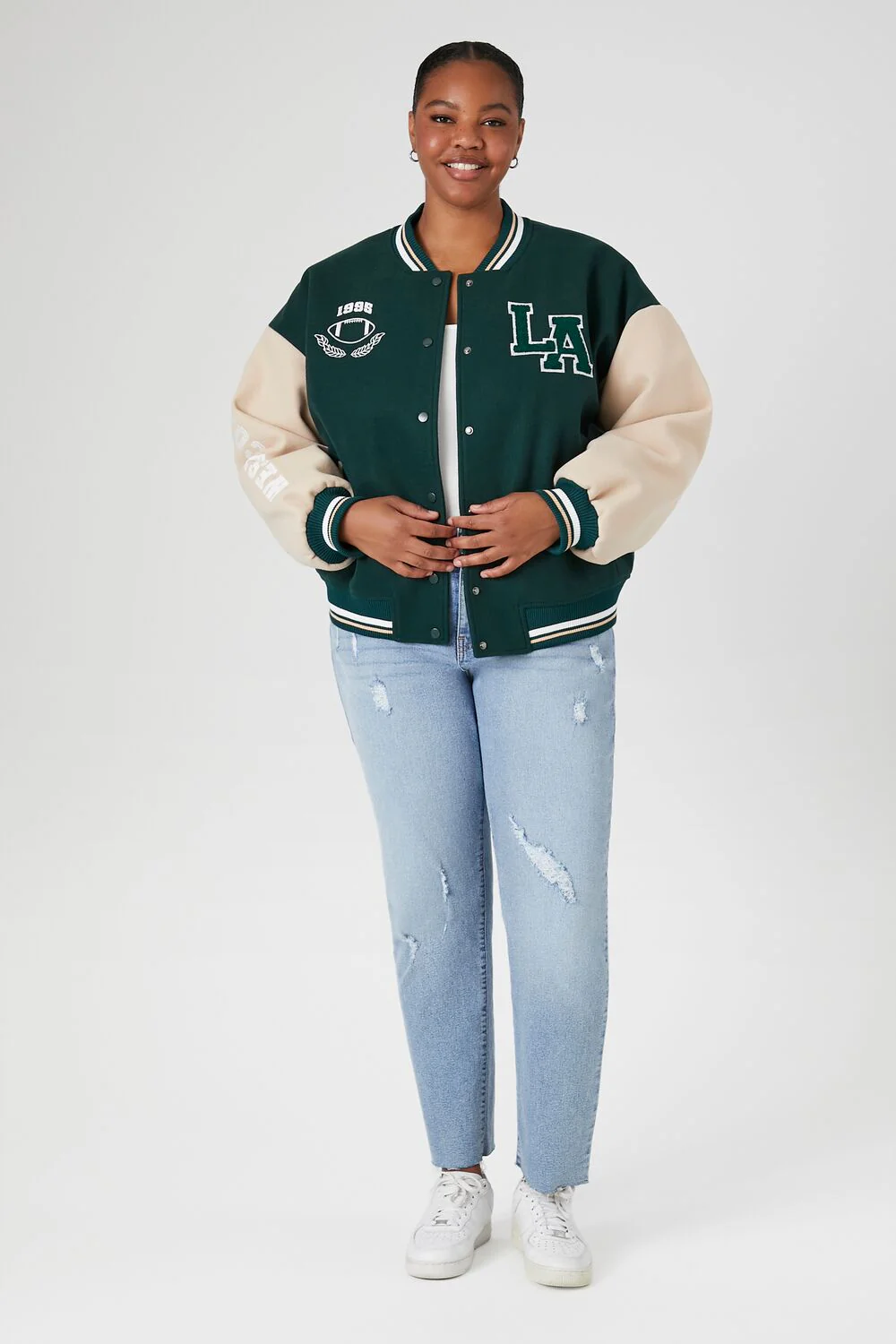 Plus Size Varsity Letterman Bomber Jacket - Image 4