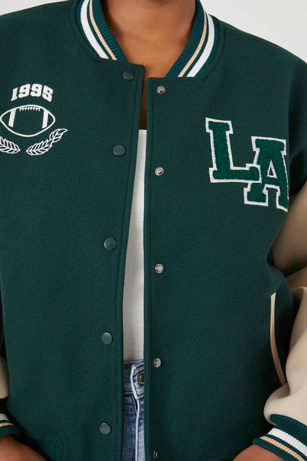 Plus Size Varsity Letterman Bomber Jacket - Image 5