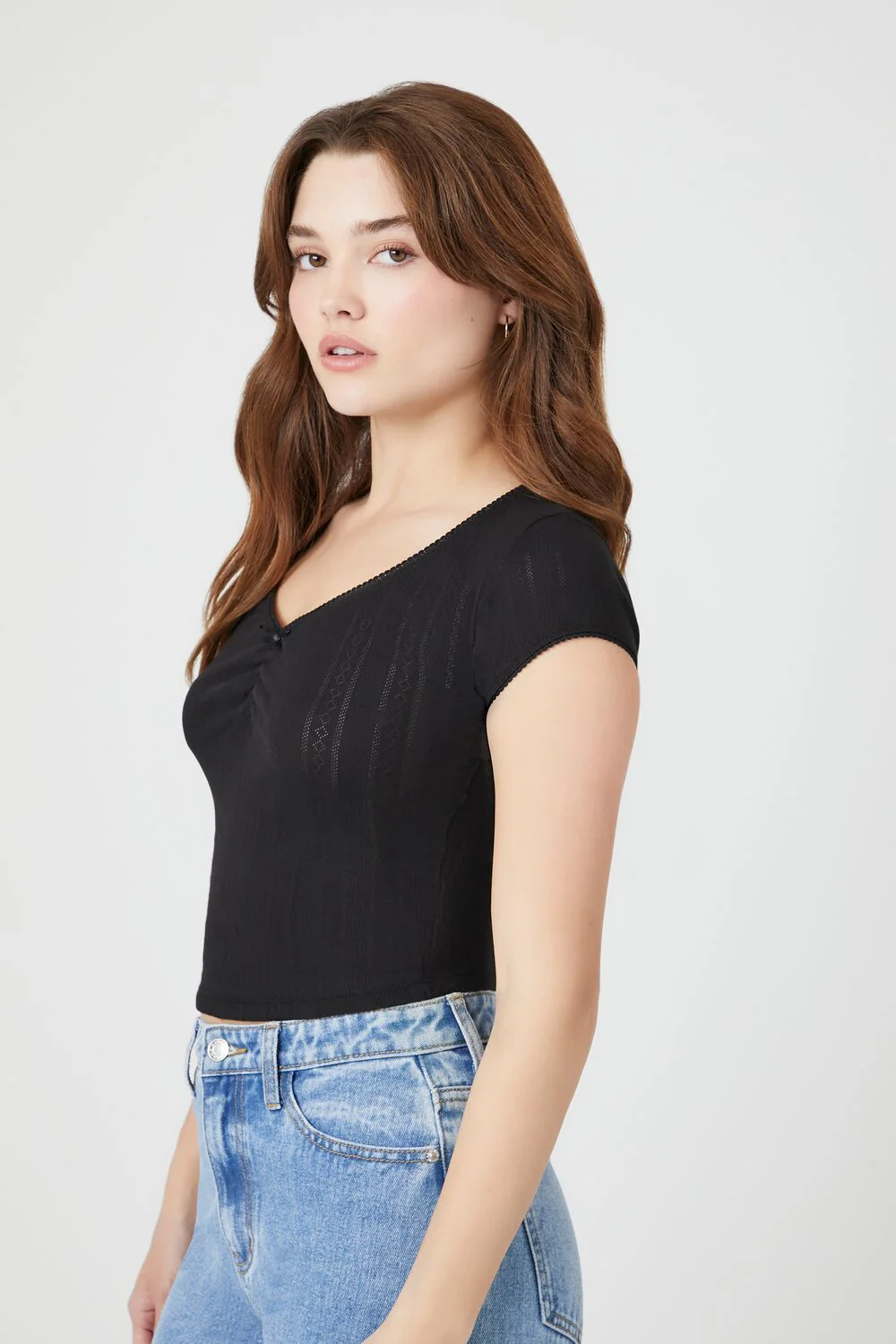 Cropped Pointelle Knit Tee - Image 2