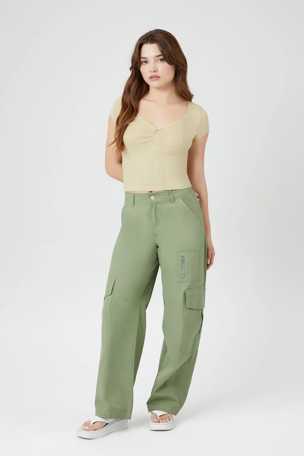 Cropped Pointelle Knit Tee - Image 9