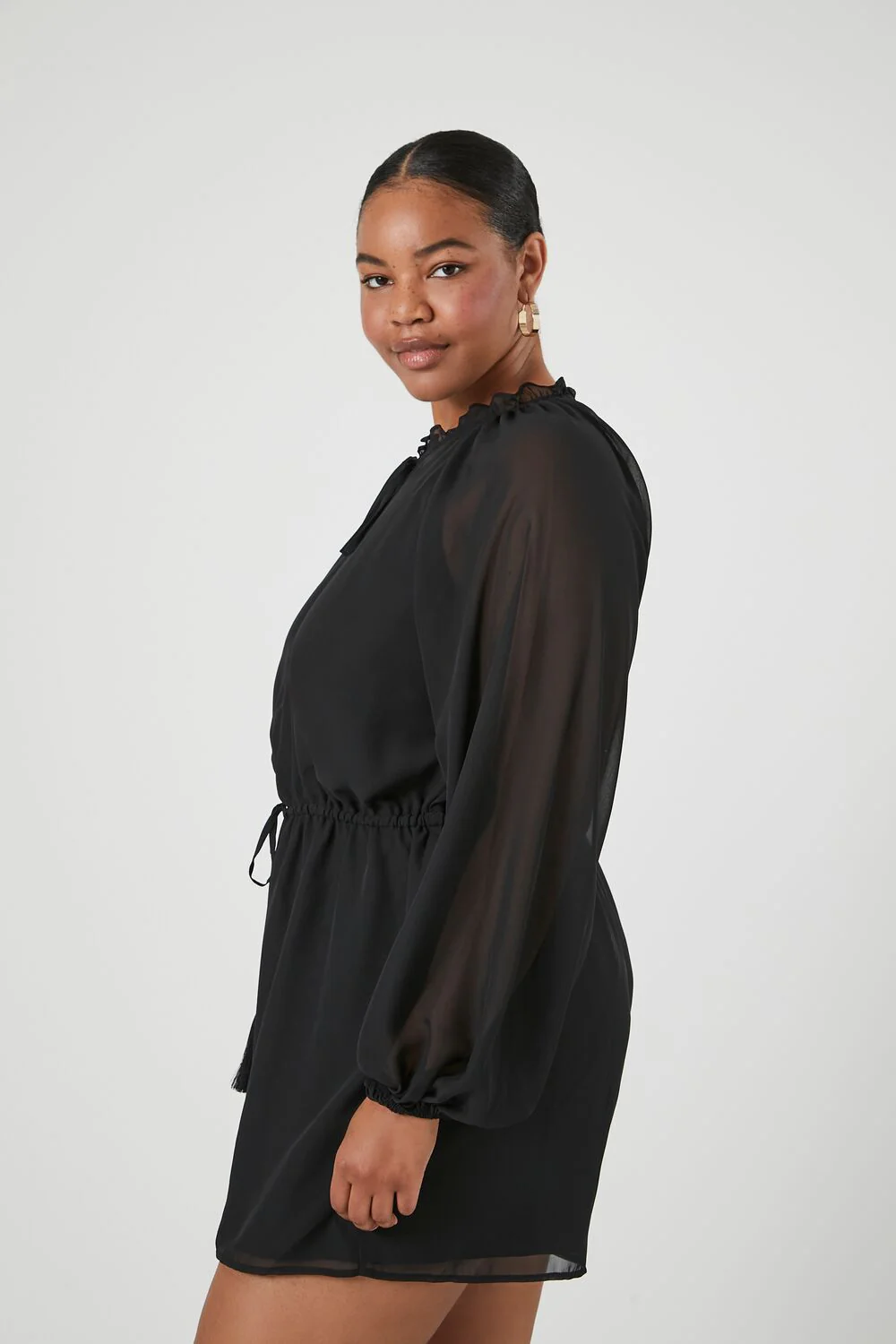 Plus Size Sheer Peasant-Sleeve Romper - Image 2