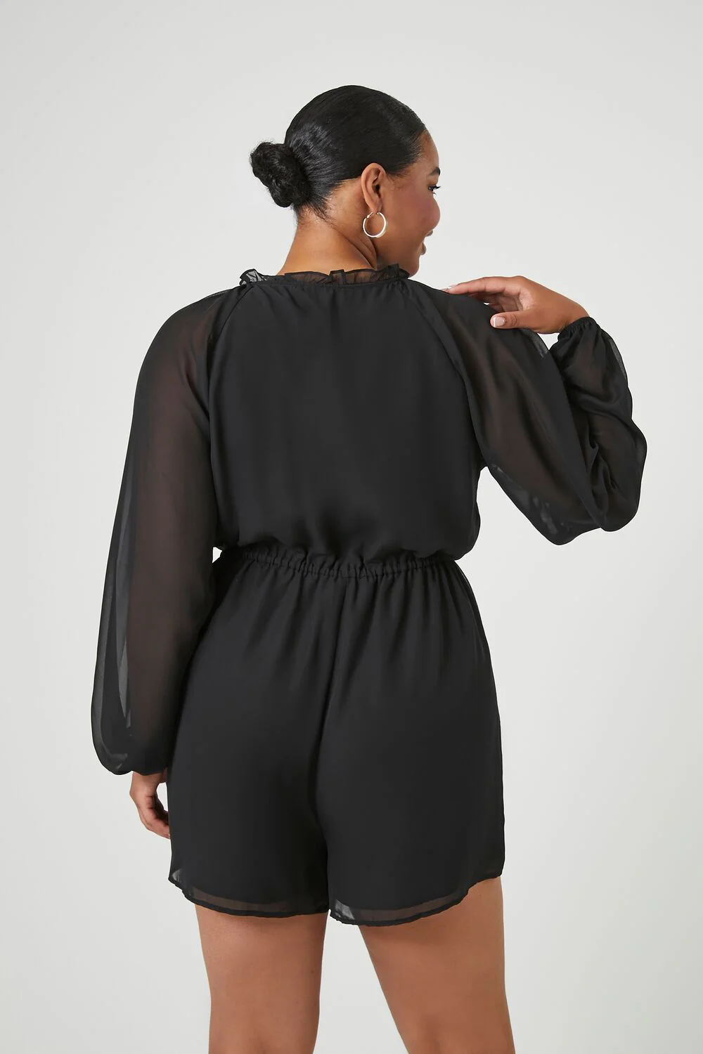 Plus Size Sheer Peasant-Sleeve Romper - Image 3