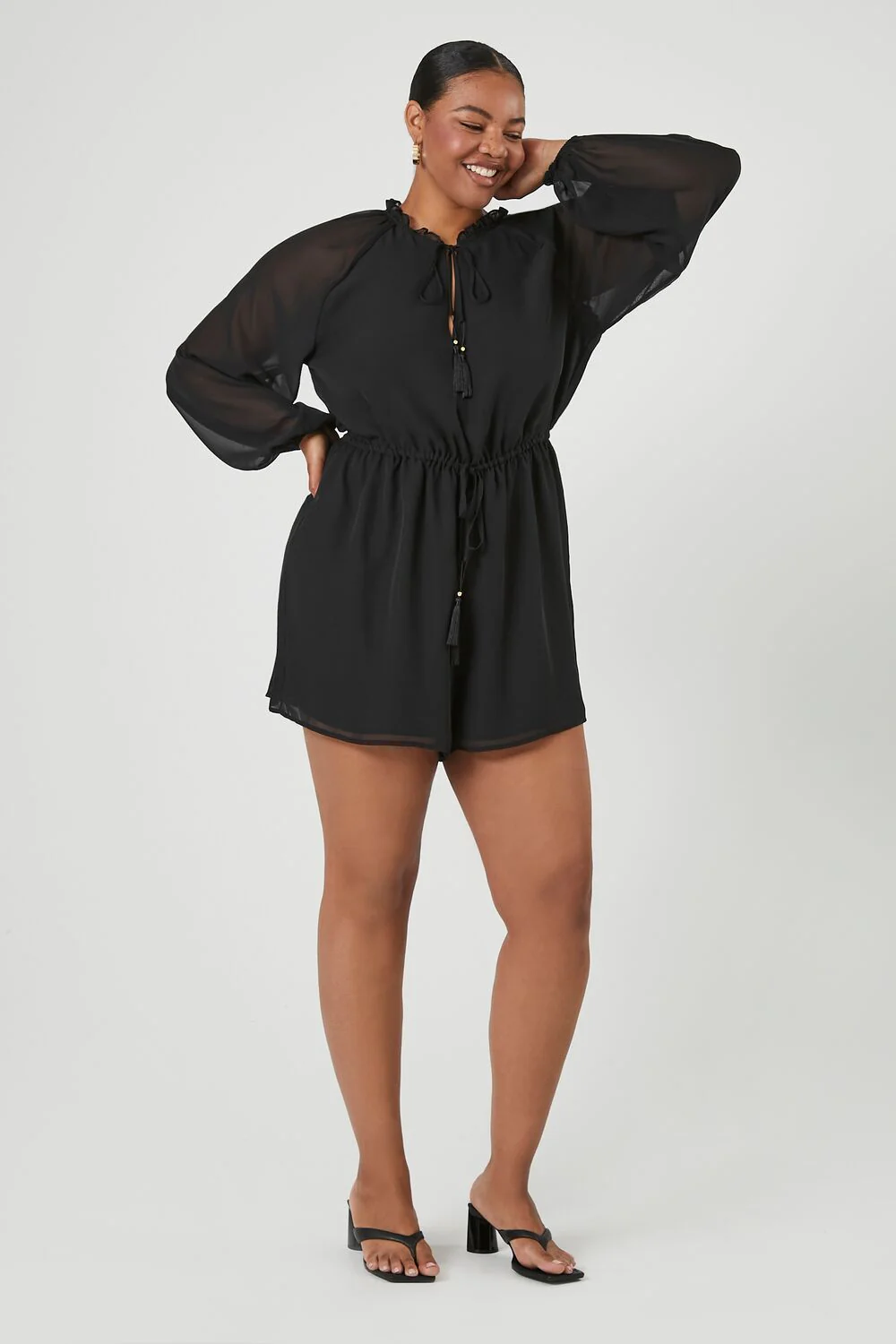 Plus Size Sheer Peasant-Sleeve Romper - Image 4