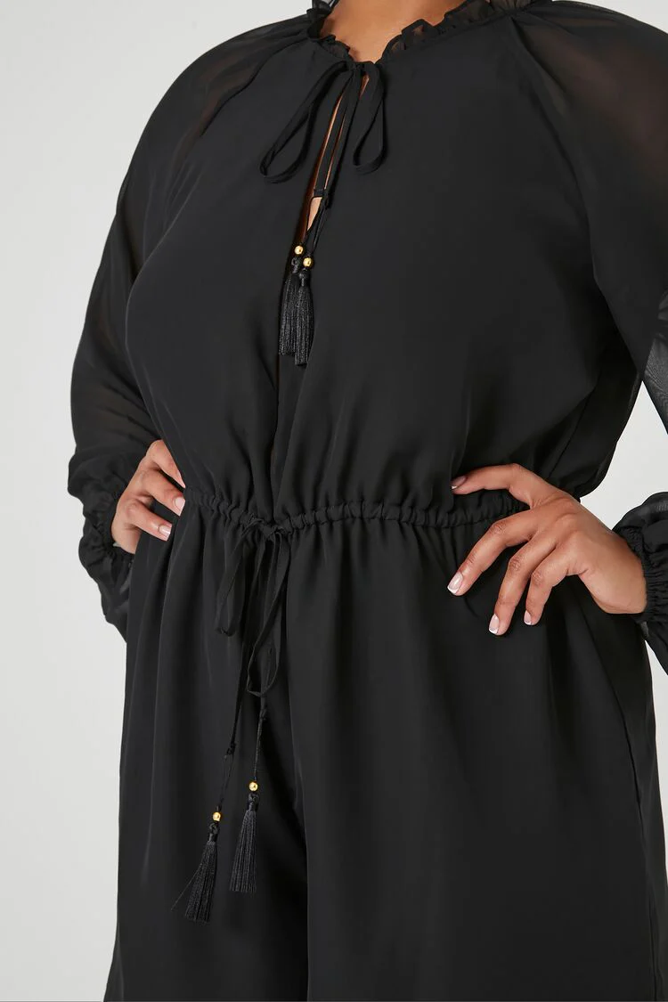 Plus Size Sheer Peasant-Sleeve Romper - Image 5