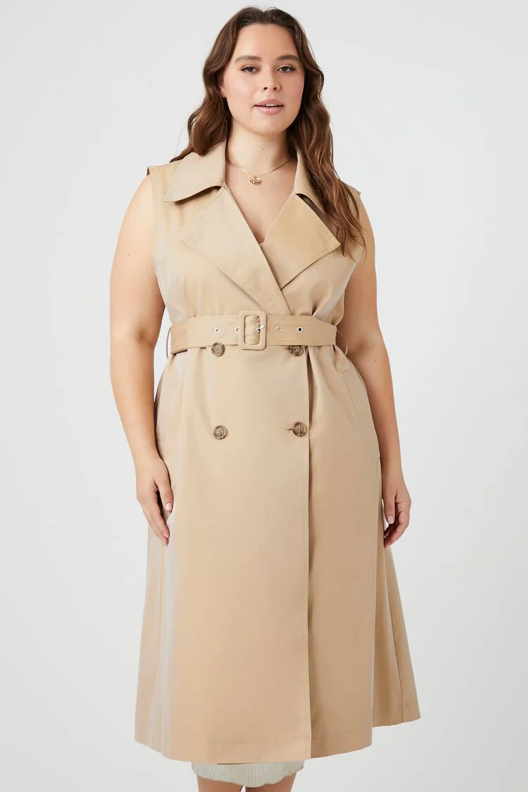Plus Size Sleeveless Trench Coat - Image 4