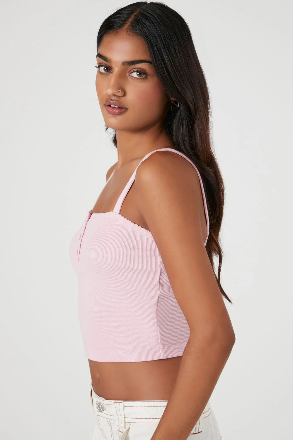 Ribbed Half-Button Cropped Cami - Image 2