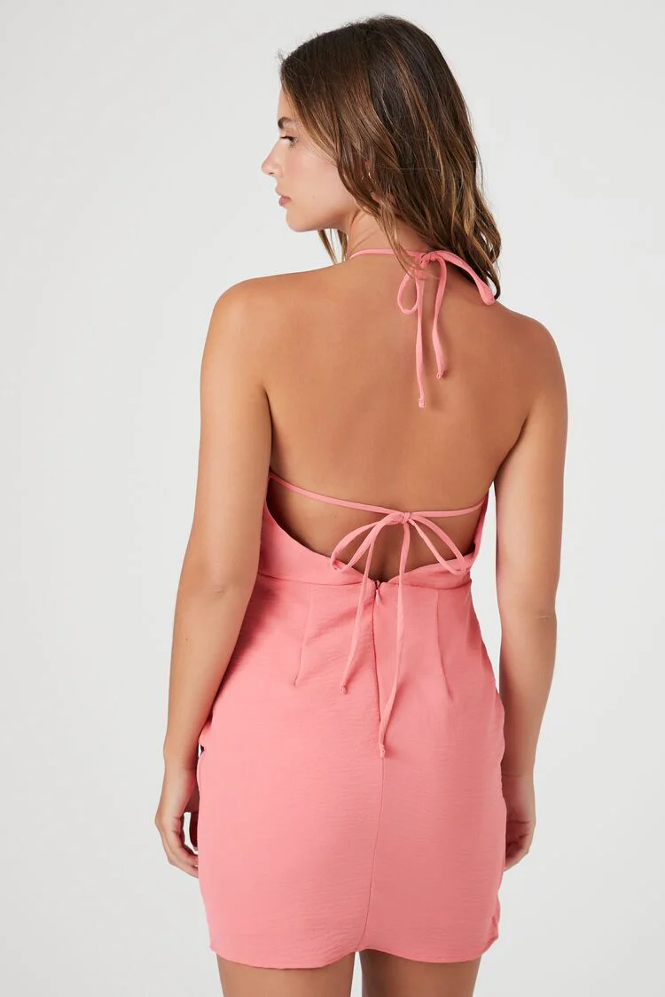 Faux Wrap Halter Mini Dress - Image 3