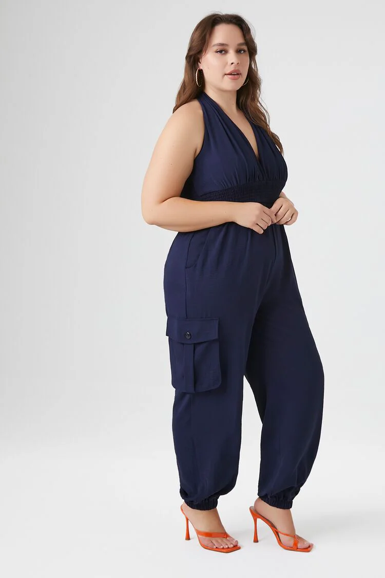 Plus Size Plunging Halter Jumpsuit - Image 2