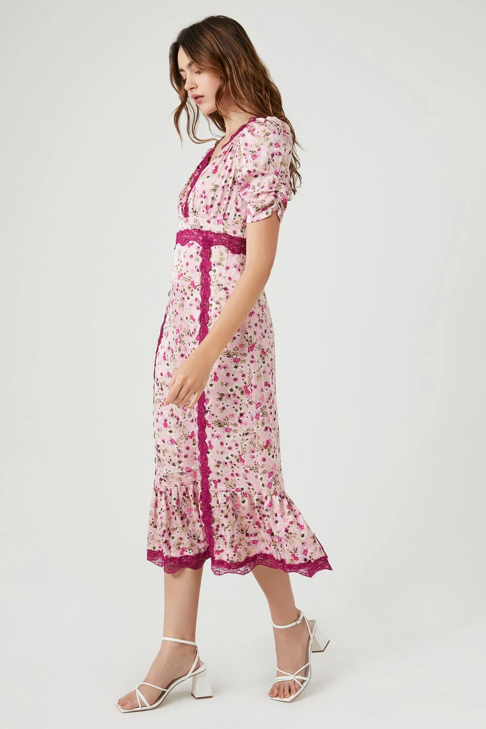 Lace-Trim Floral Midi Dress - Image 2
