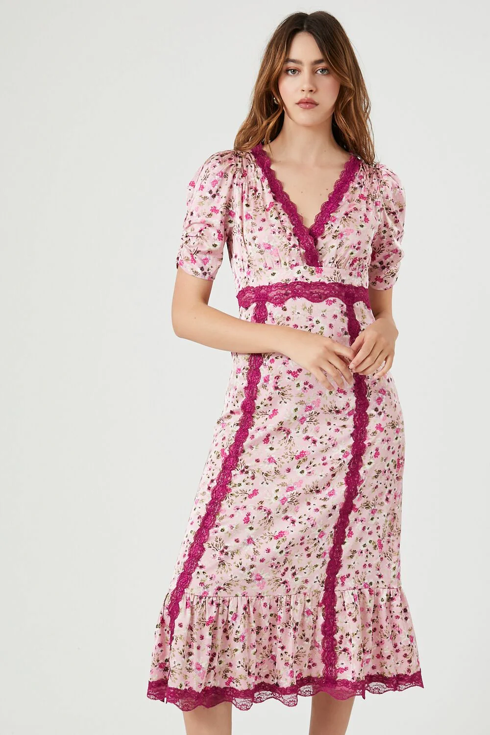 Lace-Trim Floral Midi Dress - Image 4