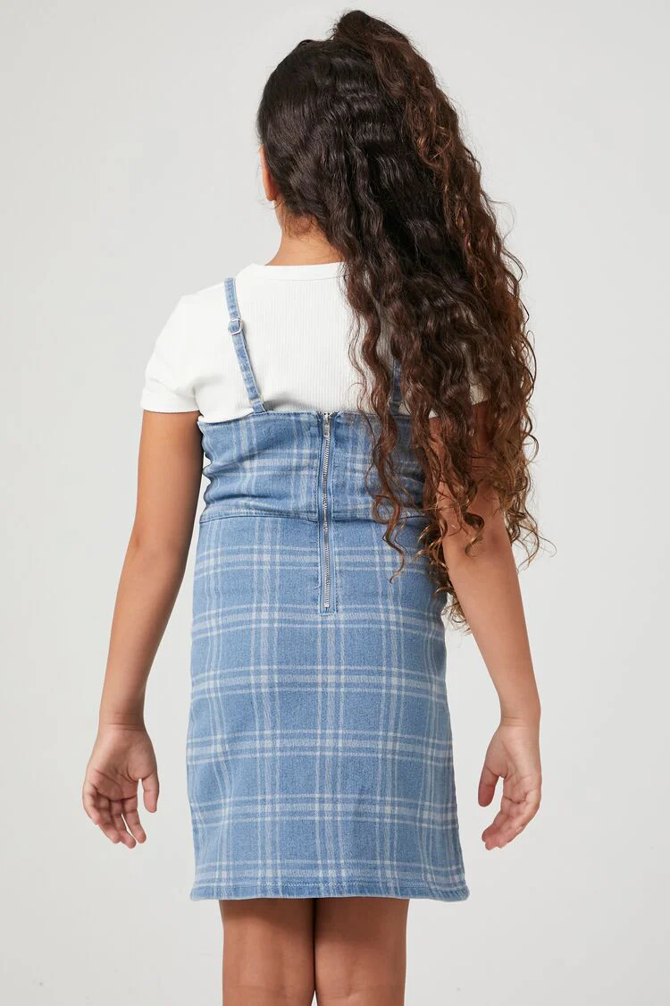 Girls Plaid Denim Dress (Kids) - Image 3