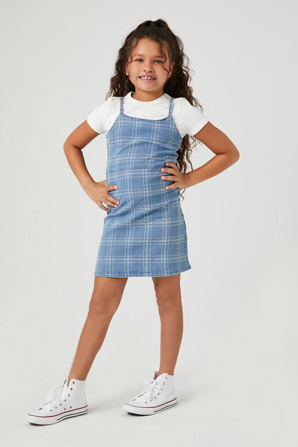 Girls Plaid Denim Dress (Kids) - Image 4