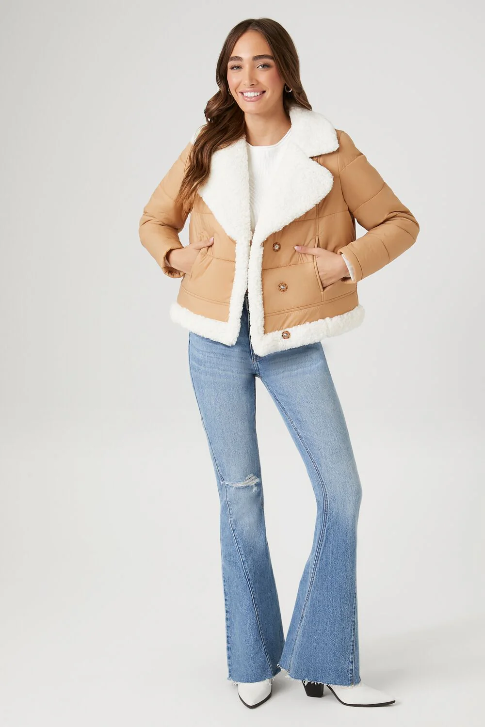 Faux Shearling Quilted Bomber Jacket - Image 3