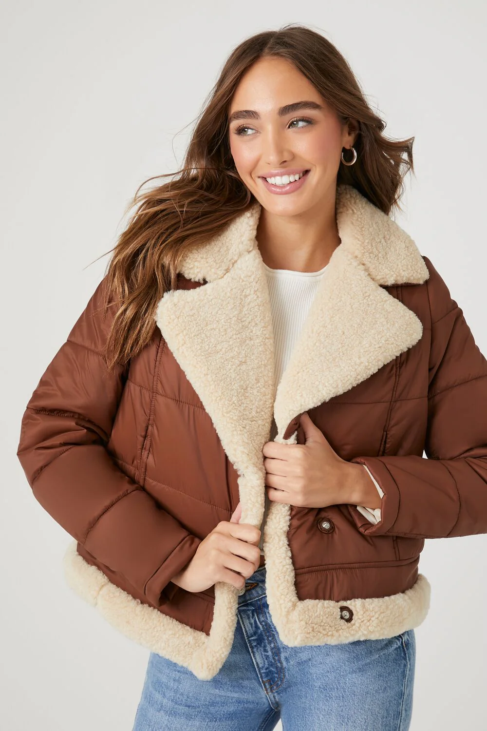 Faux Shearling Quilted Bomber Jacket - Image 5