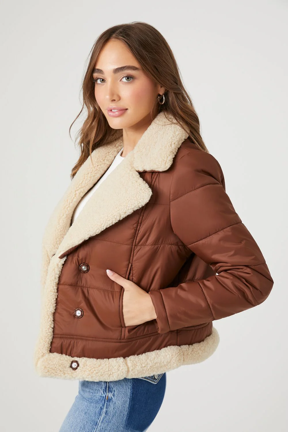 Faux Shearling Quilted Bomber Jacket - Image 6