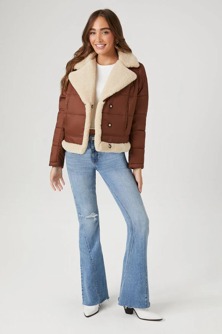 Faux Shearling Quilted Bomber Jacket - Image 8