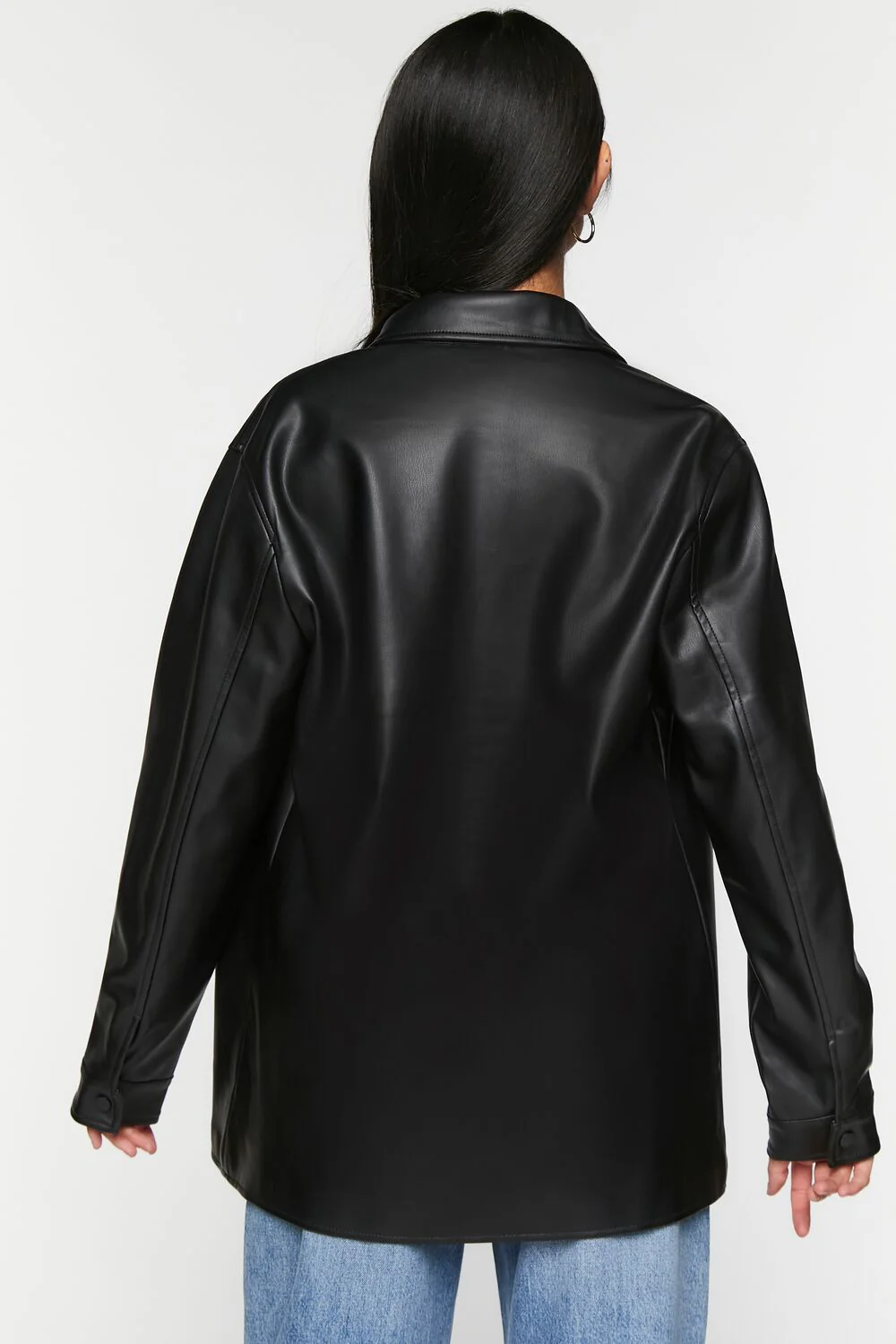 Faux Leather Snap-Button Shacket - Image 3