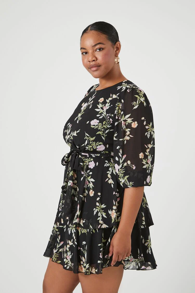 Plus Size Floral Ruffle Mini Dress - Image 2